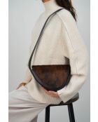 Mehrfarbige Schultertasche aus braunem Kalbsleder - 23x7x8 cm