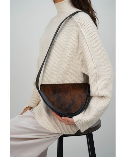 Mehrfarbige Schultertasche aus braunem Kalbsleder - 23x7x8 cm