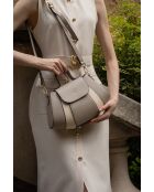 Lara leren handtas licht taupe/gebroken wit - 20x28x8 cm