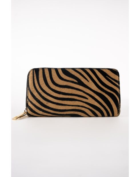 Geldbörse aus Leder mit kamelfarbenem Zebramuster und Rand - 20x11x3,5 cm
