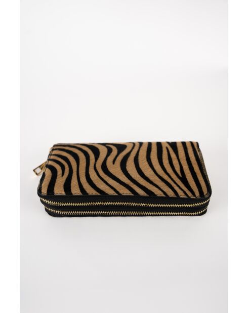 Geldbörse aus Leder mit kamelfarbenem Zebramuster und Rand - 20x11x3,5 cm