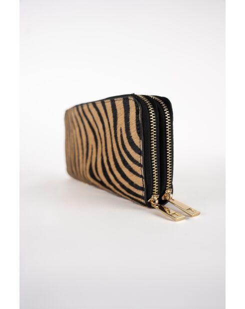 Geldbörse aus Leder mit kamelfarbenem Zebramuster und Rand - 20x11x3,5 cm