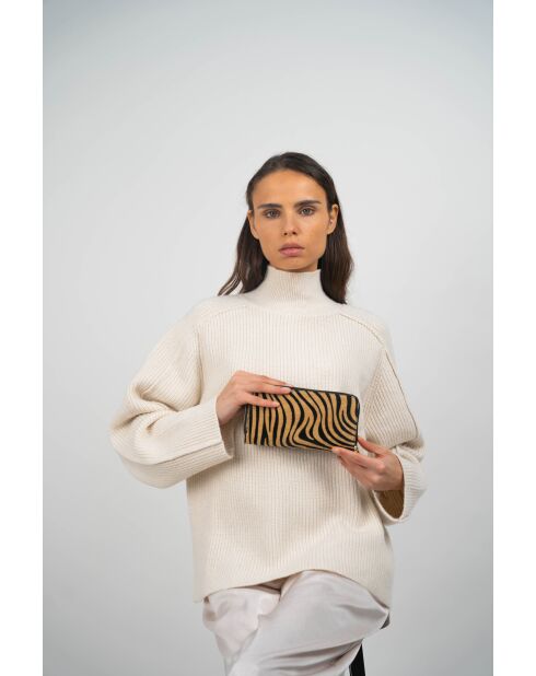 Portefeuille en Cuir edge motif zebre camel - 20x11x3,5 cm