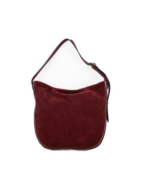 Schultertasche aus Veloursleder in Bordeauxrot, 39 x 33 x 6 cm