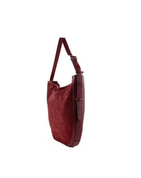 Schultertasche aus Veloursleder in Bordeauxrot, 39 x 33 x 6 cm