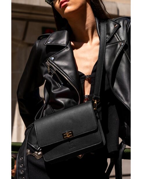 Bolso de hombro de piel Gaya negro - 22,5 x 16,5 x 6,5 cm