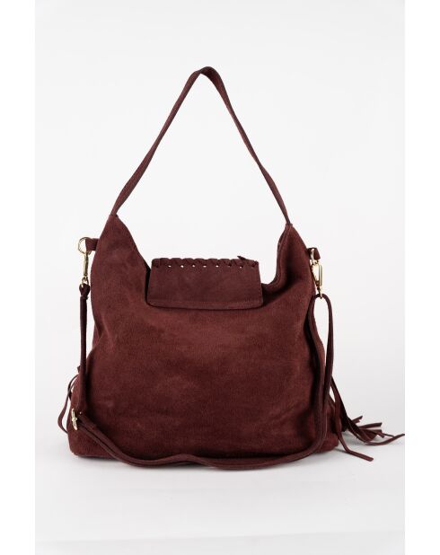 Bandolera Vega de piel aterciopelada burdeos - 26x33x11 cm