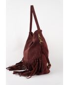 Bandolera Vega de piel aterciopelada burdeos - 26x33x11 cm