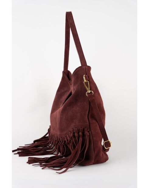 Bandolera Vega de piel aterciopelada burdeos - 26x33x11 cm