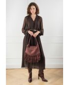 Bandolera Vega de piel aterciopelada burdeos - 26x33x11 cm