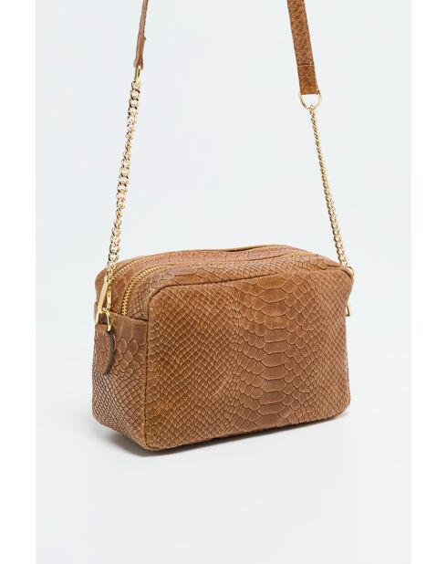 Sac bandoulière en Cuir Cléo Camel - 13x19x8 cm