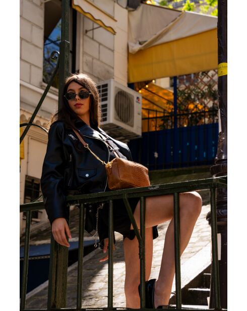 Sac bandoulière en Cuir Cléo Camel - 13x19x8 cm