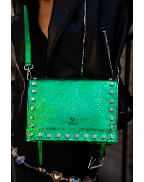 Bolso bandolera de piel verde Iris - 20x16x10,5 cm