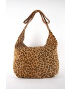 Kaelis leren fluwelen schoudertas met kameel luipaardpatroon - 47x35x6 cm