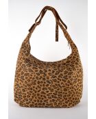 Kaelis leren fluwelen schoudertas met kameel luipaardpatroon - 47x35x6 cm