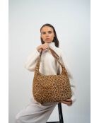 Kaelis leren fluwelen schoudertas met kameel luipaardpatroon - 47x35x6 cm