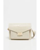 Gebroken witte amberkleurige crocos leren schoudertas - 23x15,5x6 cm