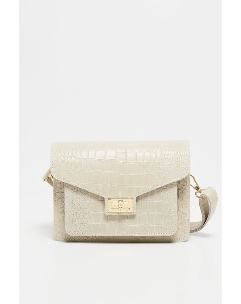 Gebroken witte amberkleurige crocos leren schoudertas - 23x15,5x6 cm