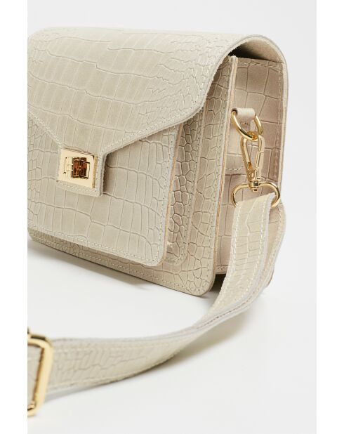 Gebroken witte amberkleurige crocos leren schoudertas - 23x15,5x6 cm