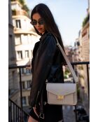 Gebroken witte amberkleurige crocos leren schoudertas - 23x15,5x6 cm