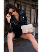 Gebroken witte amberkleurige crocos leren schoudertas - 23x15,5x6 cm