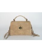 Neva Light Taupe fluwelen leren handtas - 41x35x15 cm