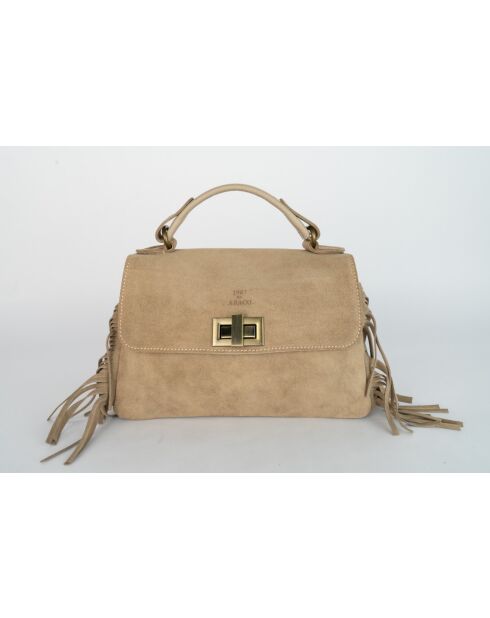 Neva Light Taupe fluwelen leren handtas - 41x35x15 cm
