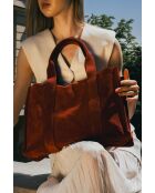 Isa bordeauxrode leren fluwelen draagtas - 37x 24x11 cm