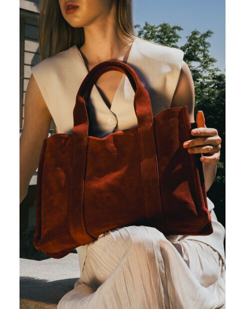 Isa bordeauxrode leren fluwelen draagtas - 37x 24x11 cm