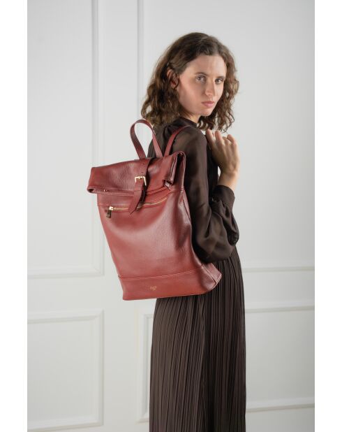 Burgunderfarbener Nash-Lederrucksack - 39x35x9 cm