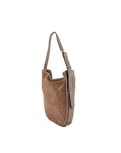 Moss Taupe fluwelen leren schoudertas - 39x33x6 cm