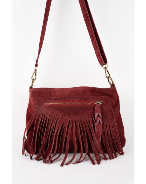 Nox Schultertasche aus Veloursleder in Burgunderrot, 22 x 28 x 2 cm