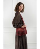 Nox Schultertasche aus Veloursleder in Burgunderrot, 22 x 28 x 2 cm