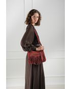 Nox Schultertasche aus Veloursleder in Burgunderrot, 22 x 28 x 2 cm