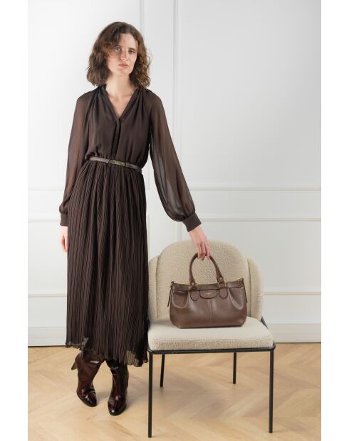 Jett Mokka-Lederhandtasche - 22x33x11 cm