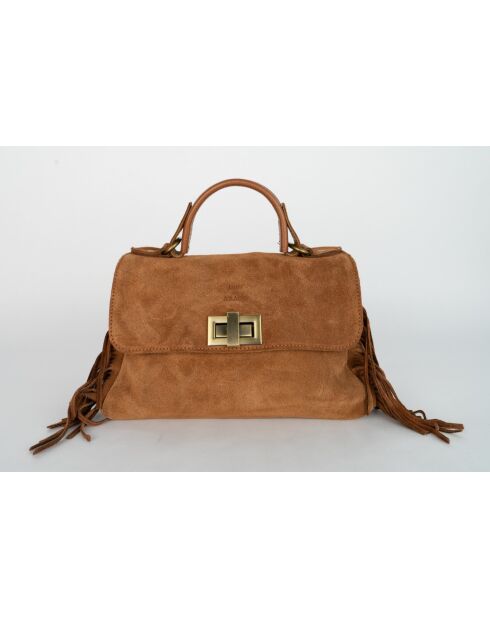 Neva camel fluwelen leren handtas - 28x22x10 cm