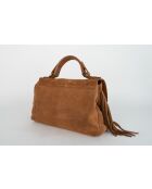 Neva camel fluwelen leren handtas - 28x22x10 cm