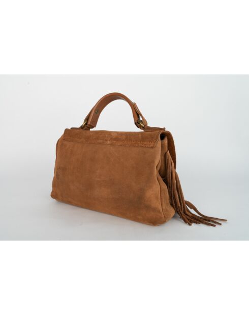 Neva camel fluwelen leren handtas - 28x22x10 cm
