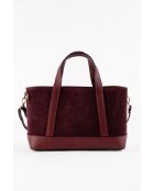 Sac à main en Velours de Cuir Belly Bordeaux - 35x21x12 cm