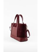 Sac à main en Velours de Cuir Belly Bordeaux - 35x21x12 cm