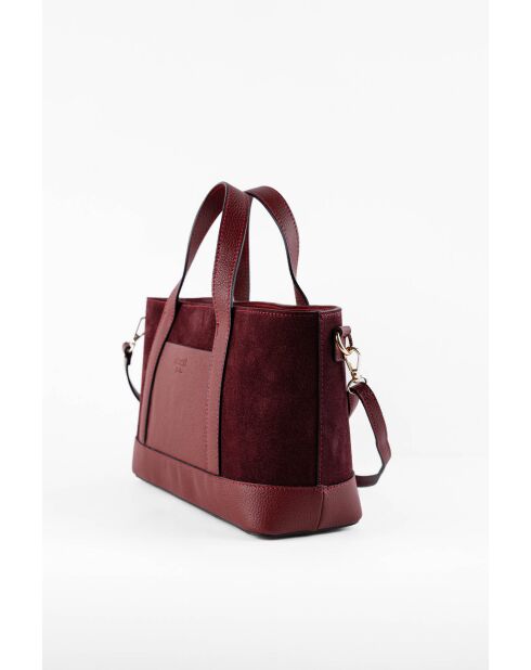 Sac à main en Velours de Cuir Belly Bordeaux - 35x21x12 cm