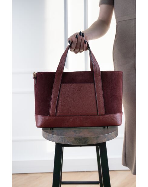 Sac à main en Velours de Cuir Belly Bordeaux - 35x21x12 cm