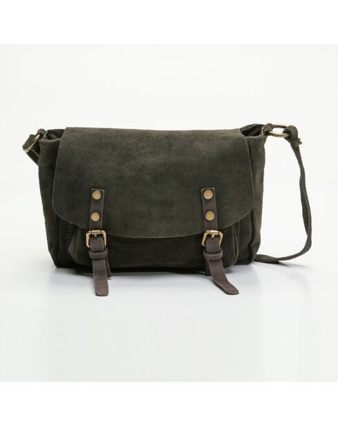 Katya Schultertasche aus Samtleder in Petrolgrün, 24 x 18 x 7,5 cm