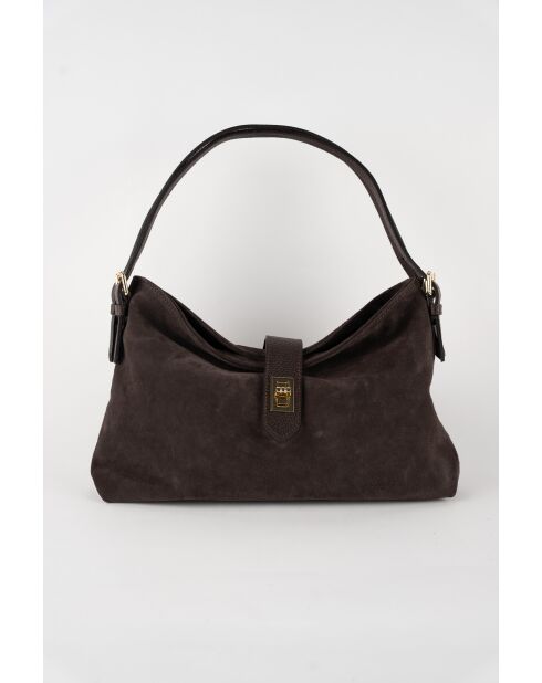 Ella moka fluwelen leren schoudertas - 25x29x9 cm