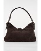 Ella moka fluwelen leren schoudertas - 25x29x9 cm