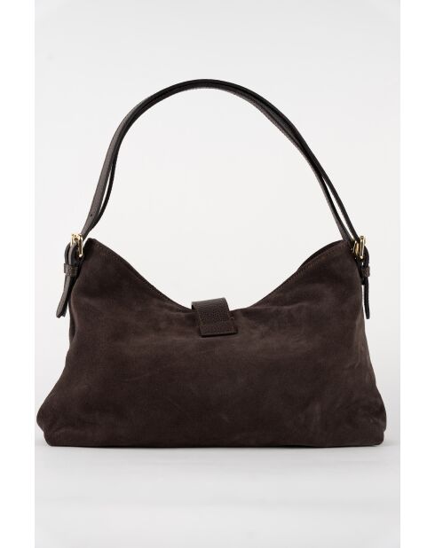 Ella moka fluwelen leren schoudertas - 25x29x9 cm