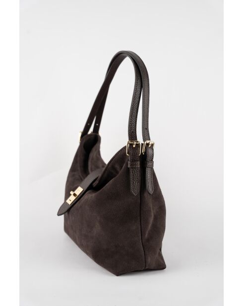 Ella moka fluwelen leren schoudertas - 25x29x9 cm