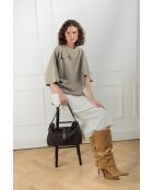 Ella moka fluwelen leren schoudertas - 25x29x9 cm