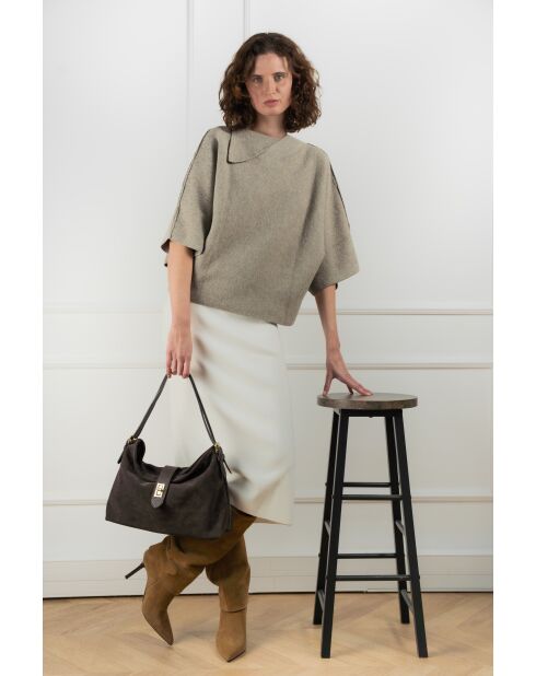 Ella moka fluwelen leren schoudertas - 25x29x9 cm