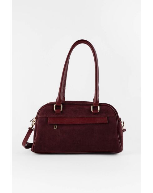 Bolso de hombro Drew Bordeaux de piel aterciopelada, 28 x 19 x 9 cm